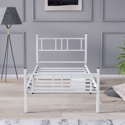 PIRON Metal Single Bed 90 x 200 cm, White — 120 kg Load Capacity