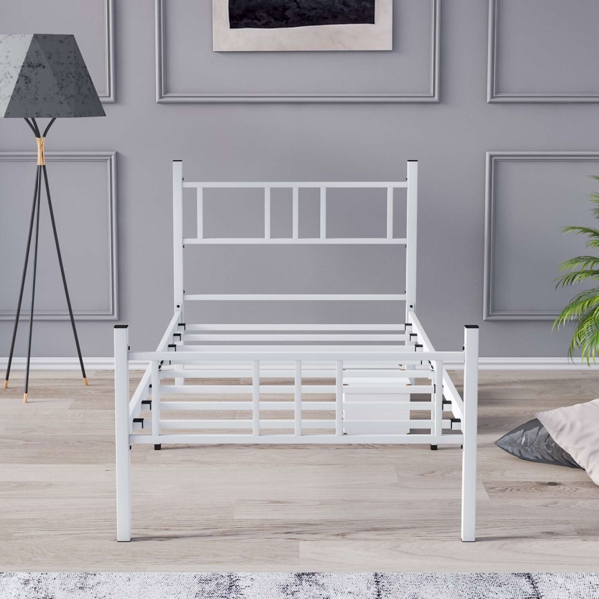 PIRON Metal Single Bed 90 x 200 cm, White — 120 kg Load Capacity