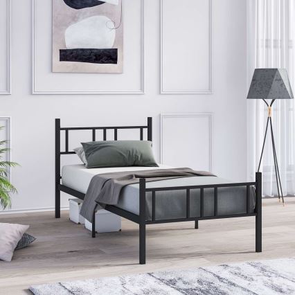 PIRON Metal Single Bed 90x200 cm, Black, 120 kg load capacity