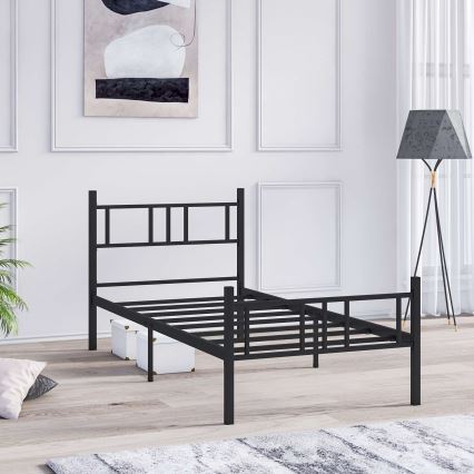 PIRON Metal Single Bed 90x200 cm, Black, 120 kg load capacity