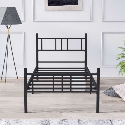 PIRON Metal Single Bed 90x200 cm, Black, 120 kg load capacity