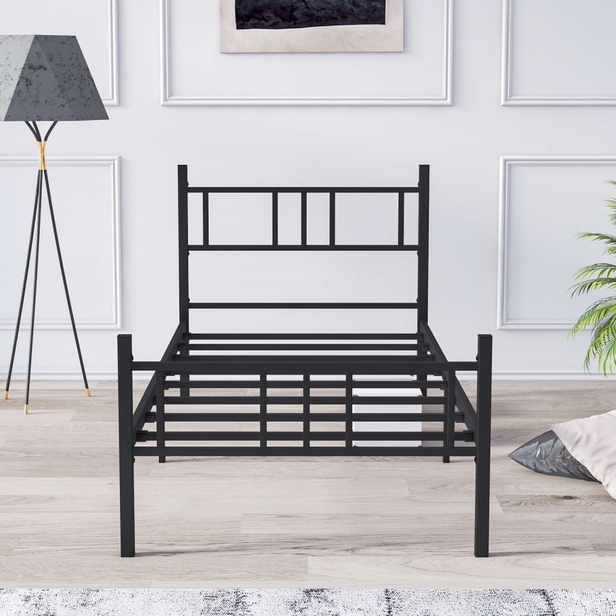 PIRON Metal Single Bed 90x200 cm, Black, 120 kg load capacity