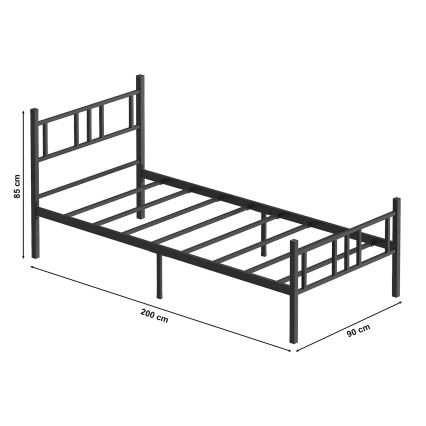 PIRON Metal Single Bed 90x200 cm, Black, 120 kg load capacity