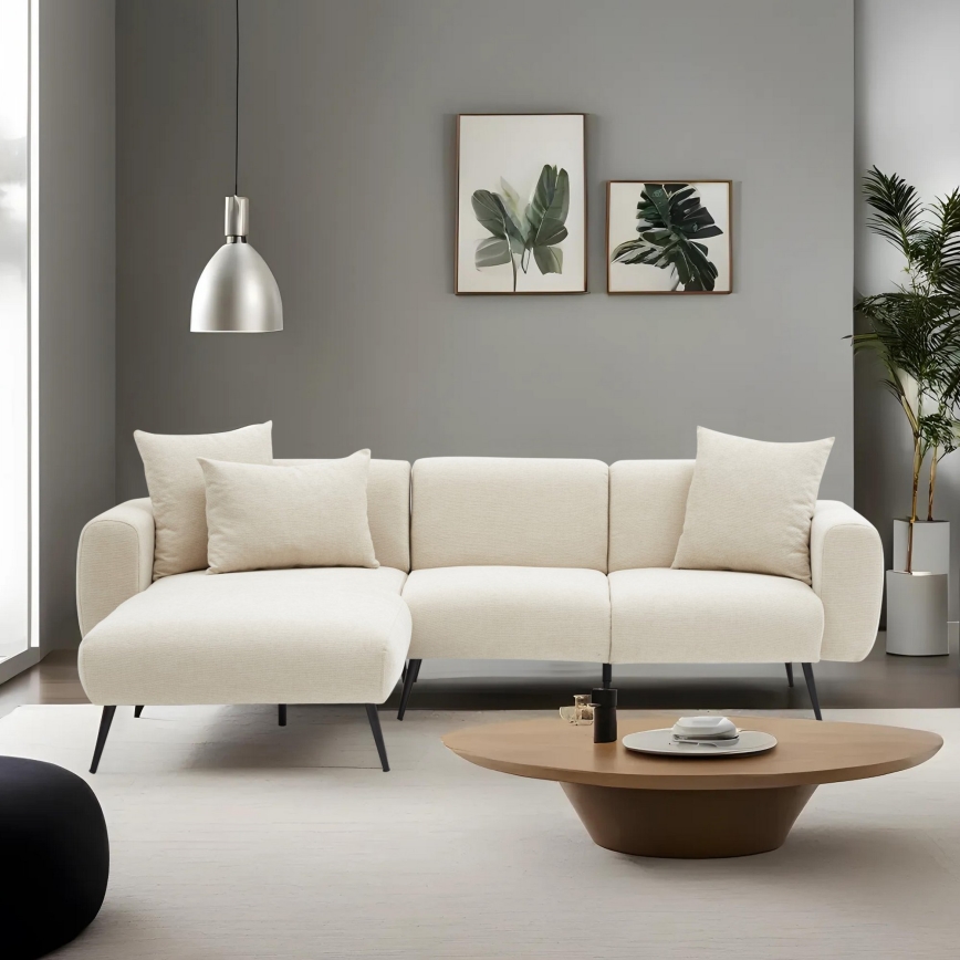 PISA L-shaped Corner Sofa, Cream - Left-hand