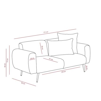 PISA Two-Seater Sofa in Light Gray