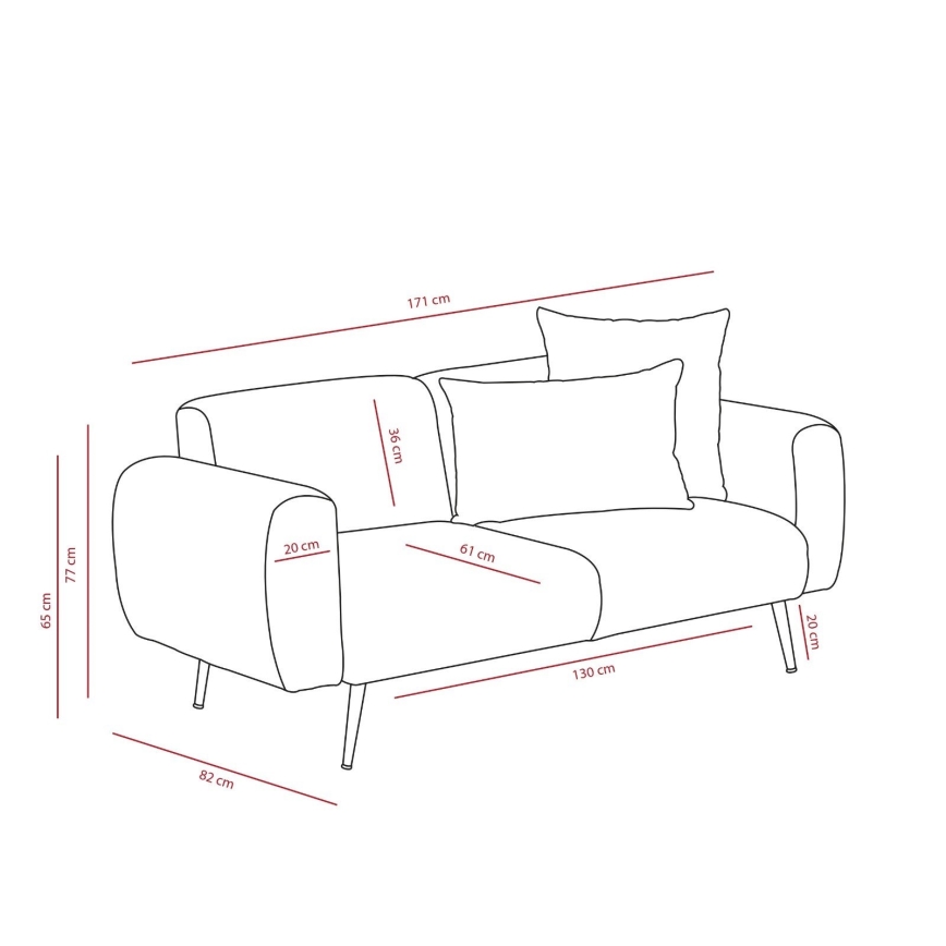 PISA Two-Seater Sofa in Light Gray