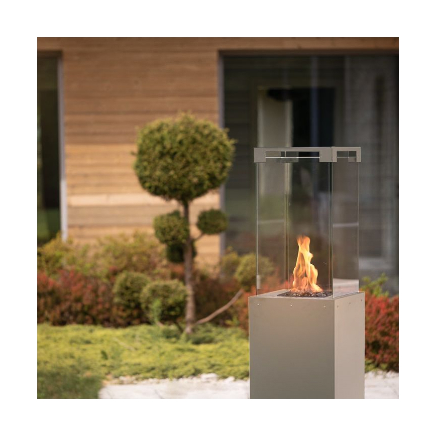 Planika - Outdoor gas fireplace 142x36 cm 8kW 1xAAA gray + protective cover