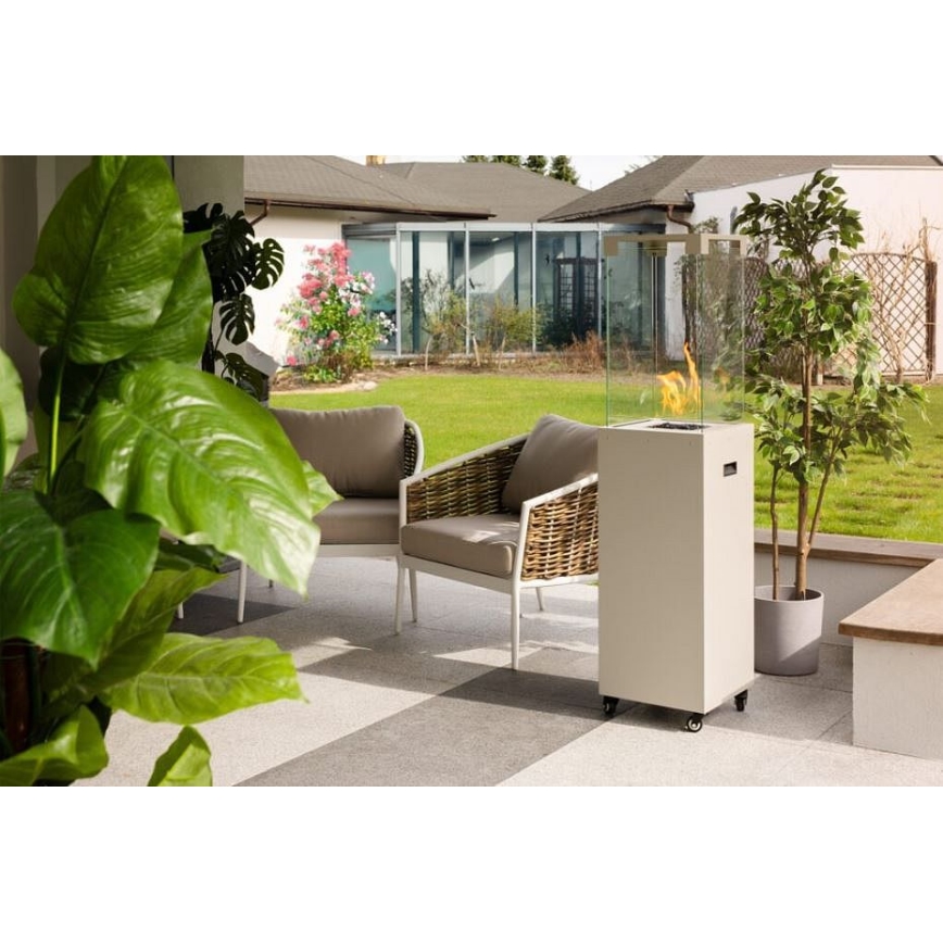 Planika - Outdoor gas fireplace 142x36 cm 8kW 1xAAA white + protective cover