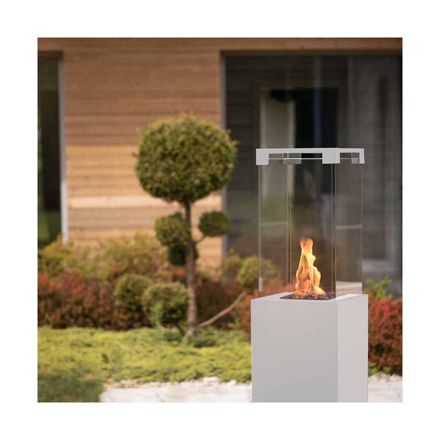 Planika - Outdoor gas fireplace 142x36 cm 8kW 1xAAA white + protective cover