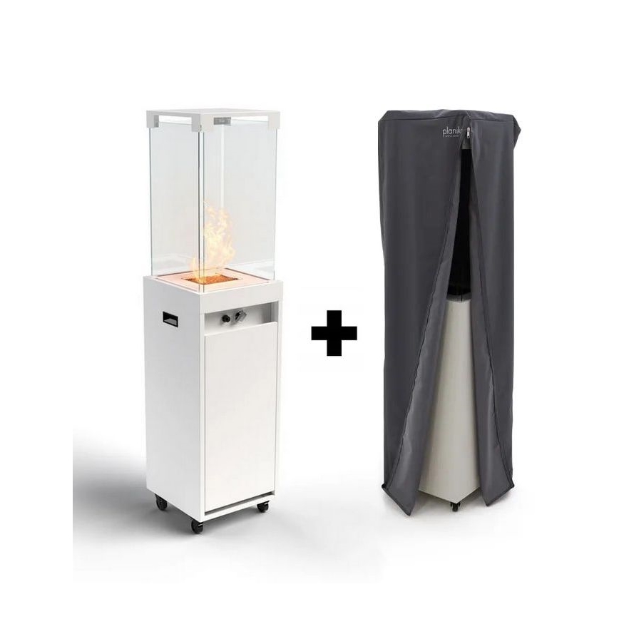 Planika - Outdoor gas fireplace 142x36 cm 8kW 1xAAA white + protective cover