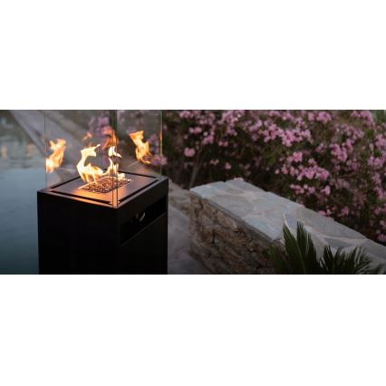 Planika - Outdoor gas fireplace 142x36 cm 8kW black + protective cover