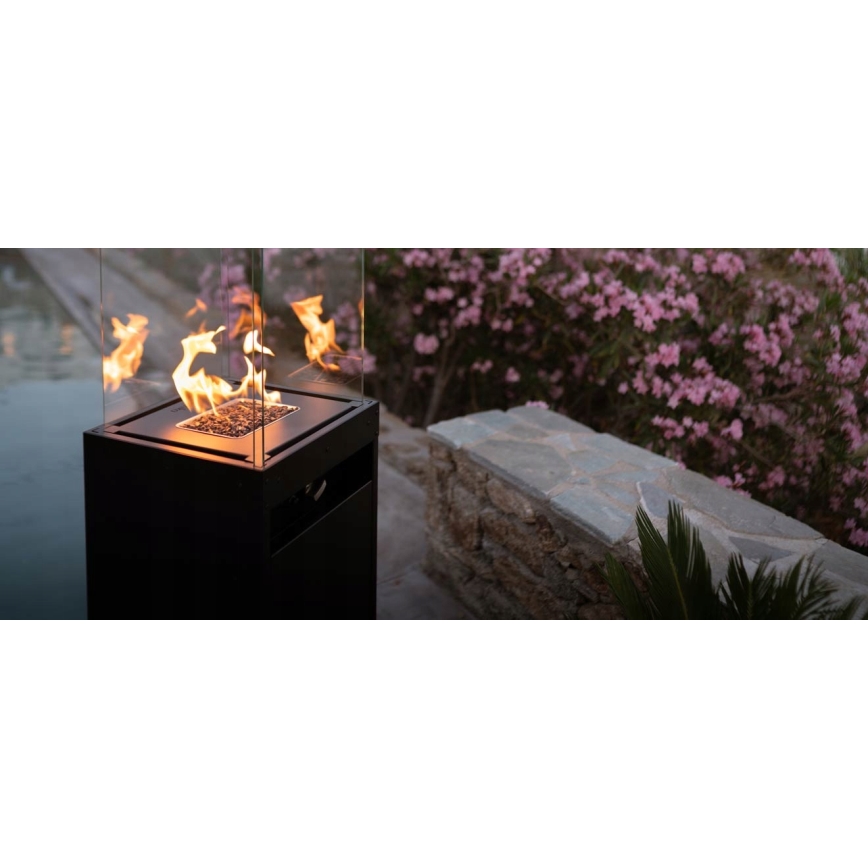 Planika - Outdoor gas fireplace 142x36 cm 8kW black + protective cover