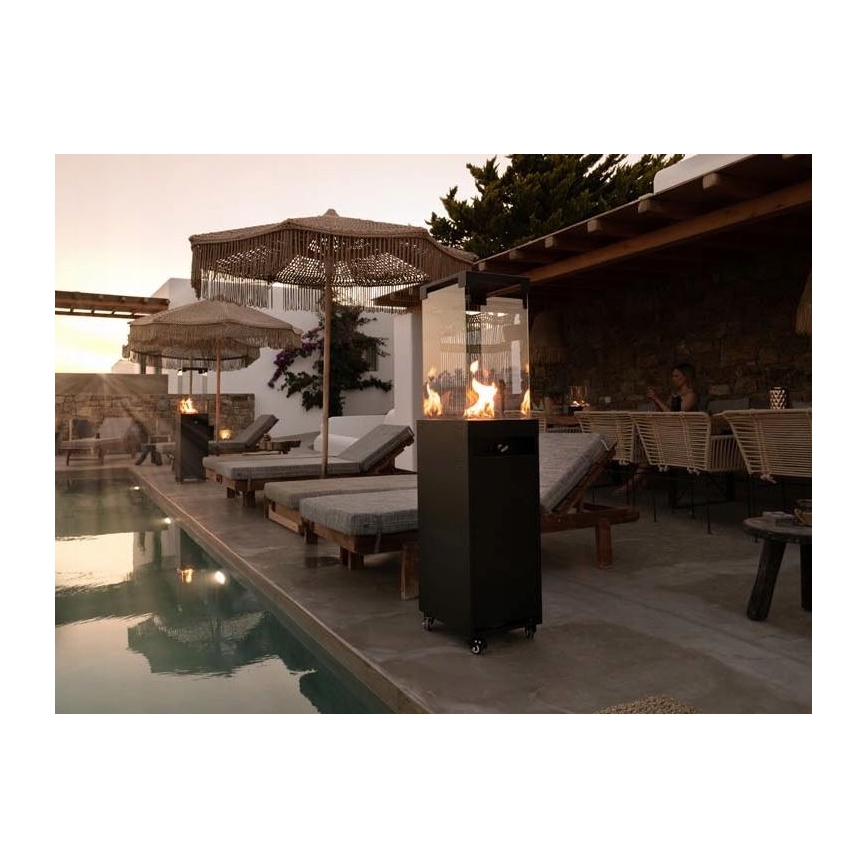 Planika - Outdoor gas fireplace 142x36 cm 8kW black + protective cover