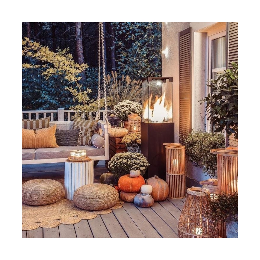 Planika - Outdoor gas fireplace 142x36 cm 8kW black + protective cover