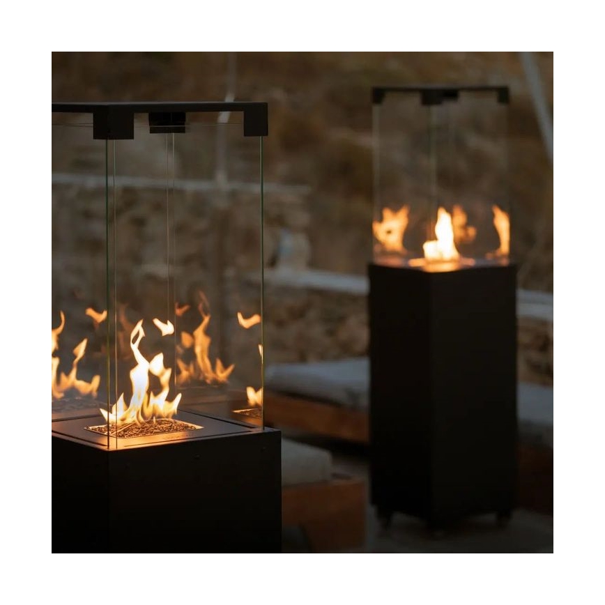 Planika - Outdoor gas fireplace 142x36 cm 8kW black + protective cover