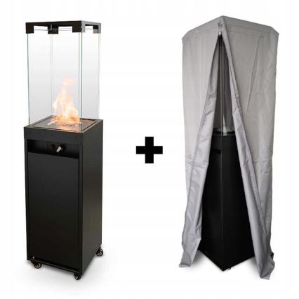 Planika - Outdoor gas fireplace 142x36 cm 8kW black + protective cover