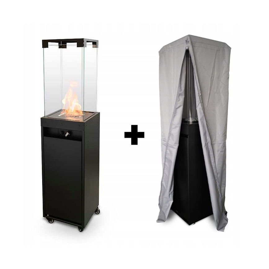 Planika - Outdoor gas fireplace 142x36 cm 8kW black + protective cover