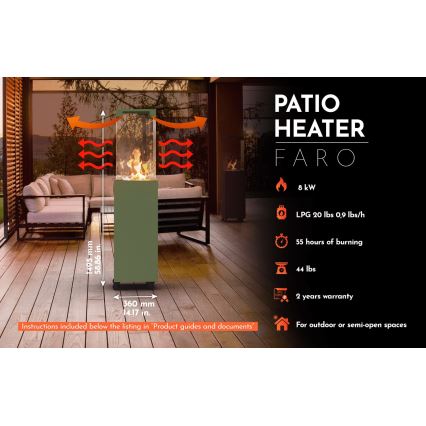 Planika - Outdoor gas fireplace 142x36 cm 8kW green + protective cover