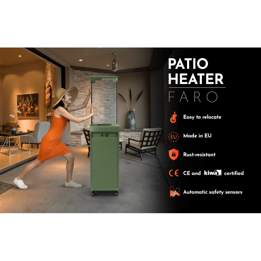 Planika - Outdoor gas fireplace 142x36 cm 8kW green + protective cover