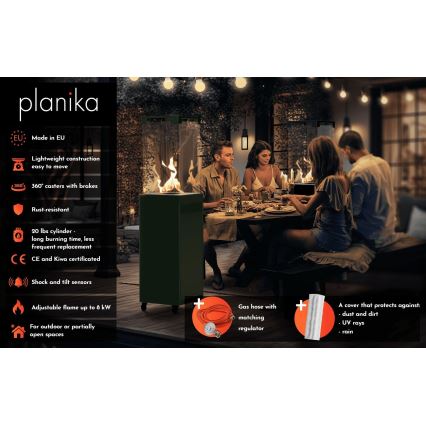 Planika - Outdoor gas fireplace 142x36 cm 8kW green + protective cover
