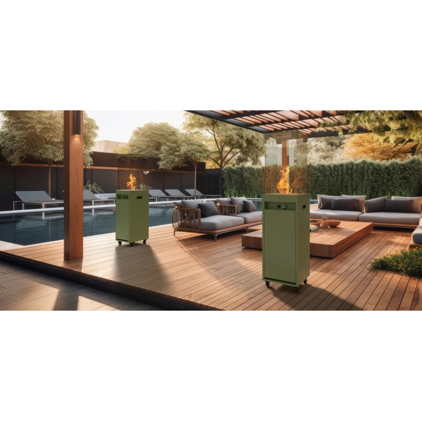 Planika - Outdoor gas fireplace 142x36 cm 8kW green + protective cover