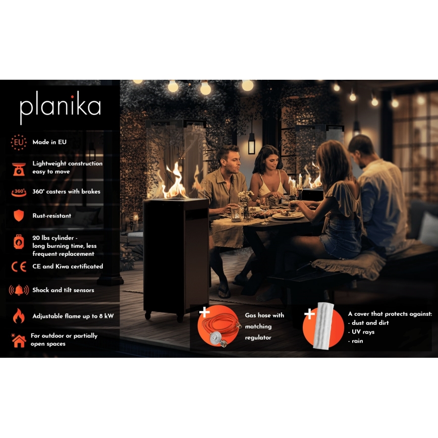 Planika - Outdoor gas fireplace 142x36 cm 8kW grey + protective cover