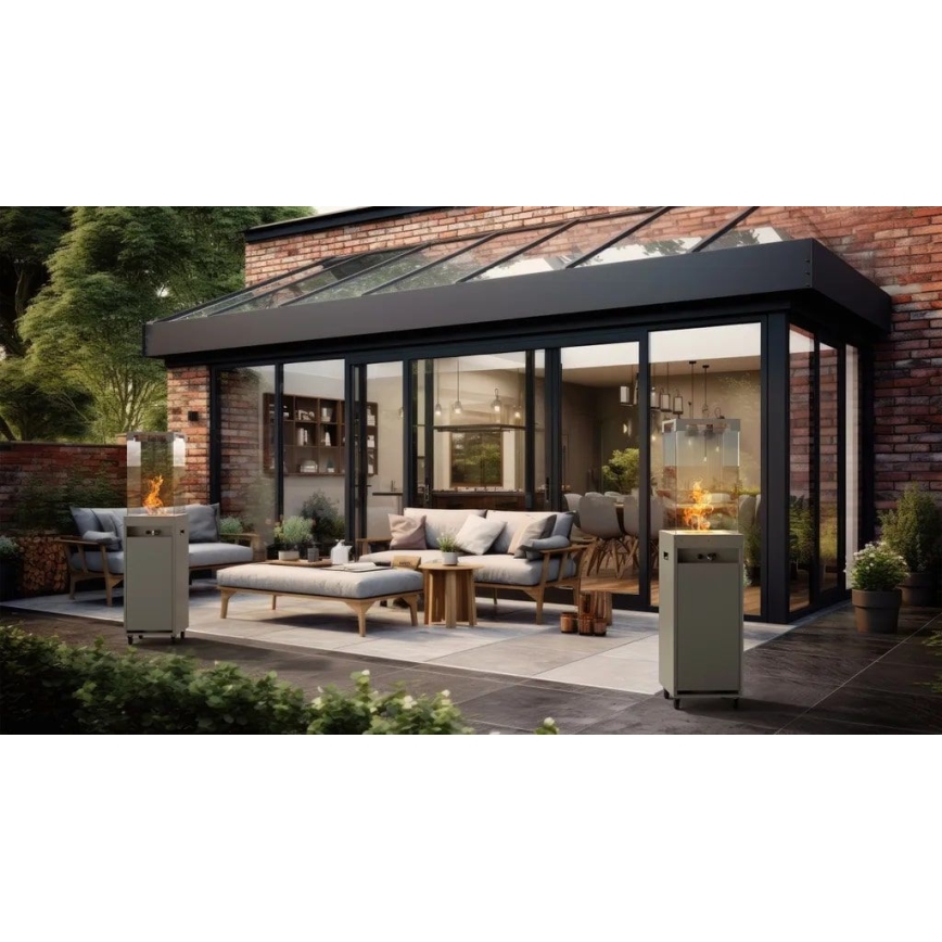 Planika - Outdoor gas fireplace 142x36 cm 8kW grey + protective cover