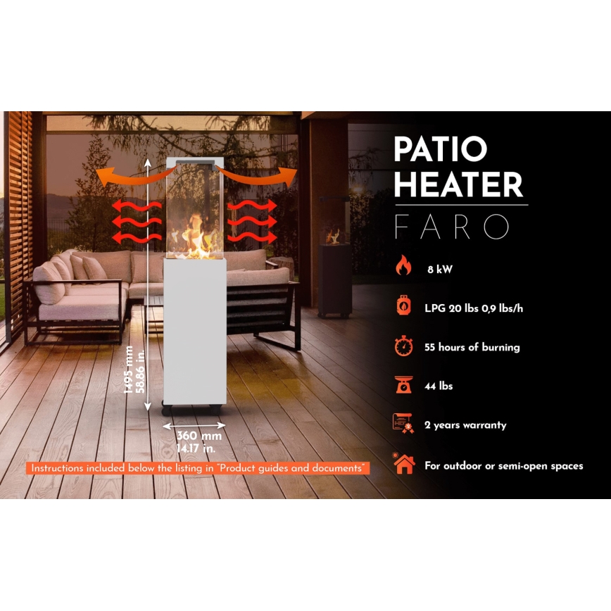 Planika - Outdoor gas fireplace 142x36 cm 8kW white + protective cover