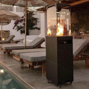 Planika - Outdoor gas fireplace 142x36 cm 8kW black + protective cover