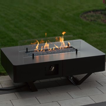 Planika - Outdoor gas fireplace 46x106 cm 10kW black + protective cover
