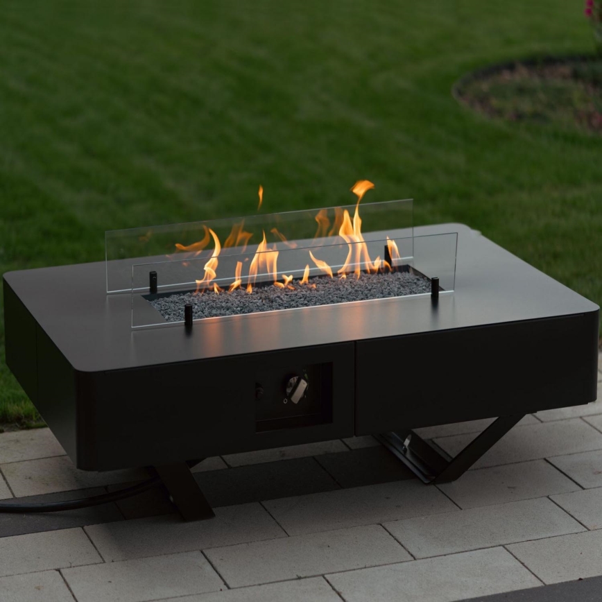 Planika - Outdoor gas fireplace 46x106 cm 10kW black + protective cover