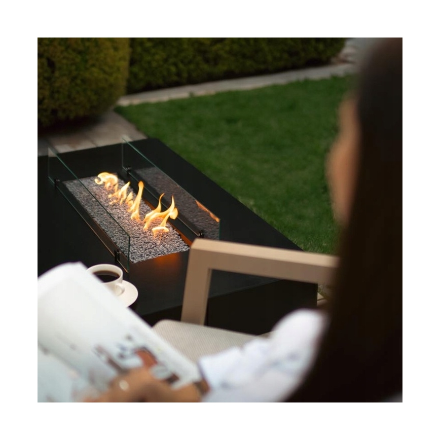 Planika - Outdoor gas fireplace 46x106 cm 10kW black + protective cover