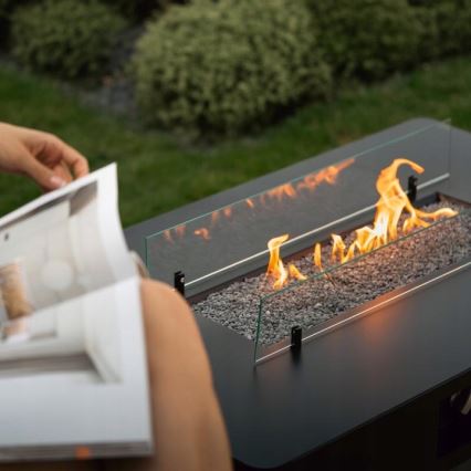 Planika - Outdoor gas fireplace 46x106 cm 10kW black + protective cover