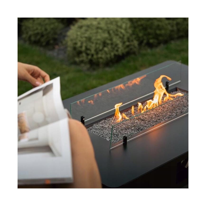 Planika - Outdoor gas fireplace 46x106 cm 10kW black + protective cover