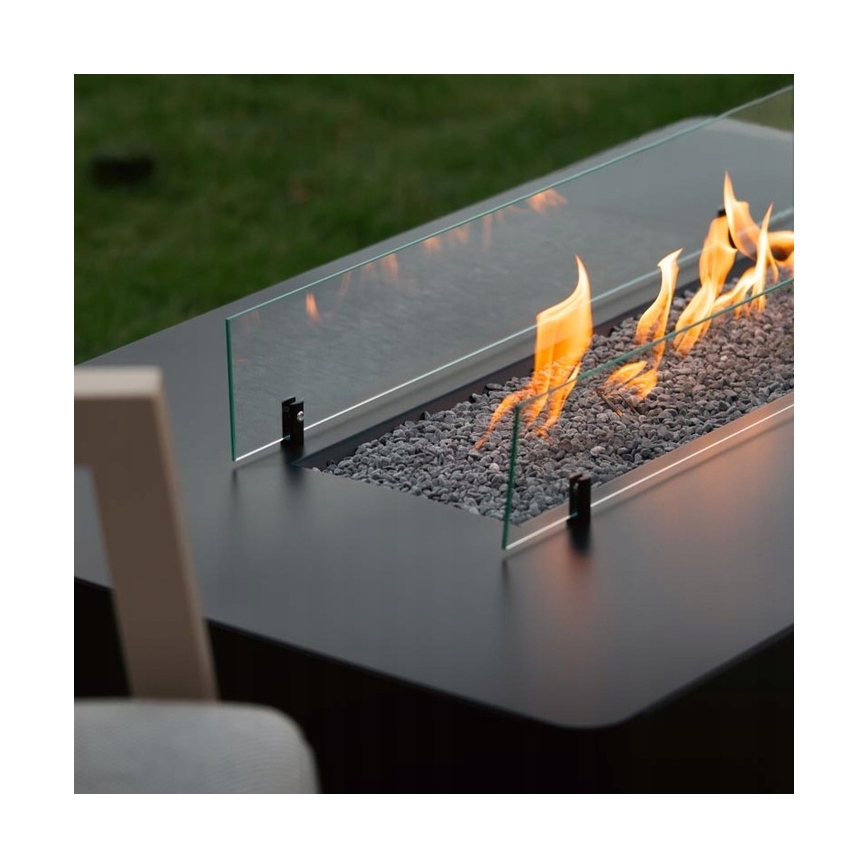 Planika - Outdoor gas fireplace 46x106 cm 10kW black + protective cover