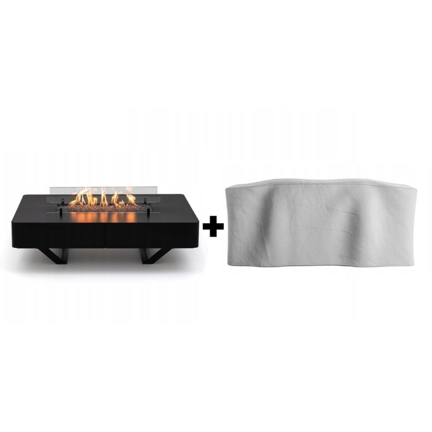 Planika - Outdoor gas fireplace 46x106 cm 10kW black + protective cover