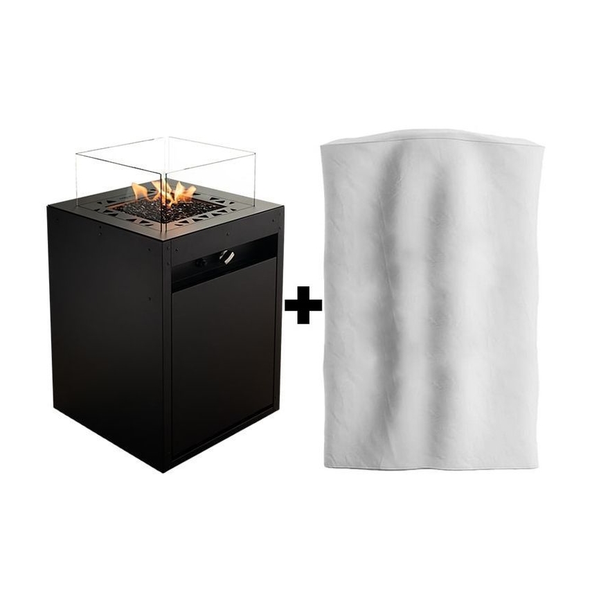 Planika - Outdoor gas fireplace 79,7x48 cm 10kW black + protective cover