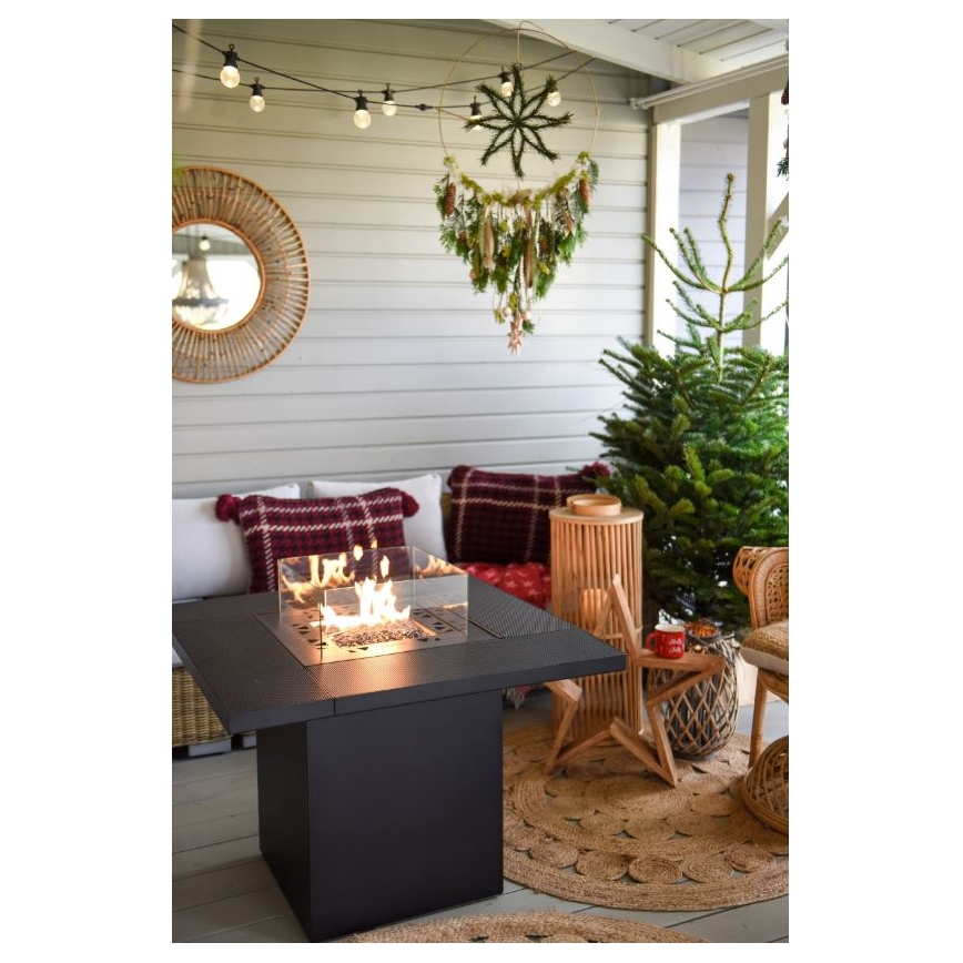 Planika - Outdoor gas fireplace 79,7x90 cm 10kW black + protective cover