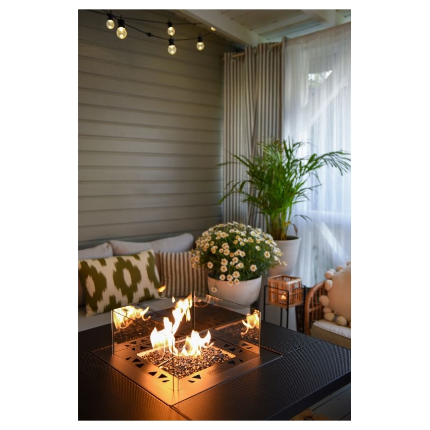 Planika - Outdoor gas fireplace 79,7x90 cm 10kW black + protective cover