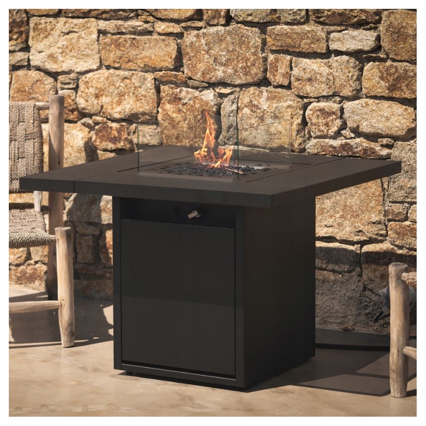 Planika - Outdoor gas fireplace 79,7x90 cm 10kW black + protective cover