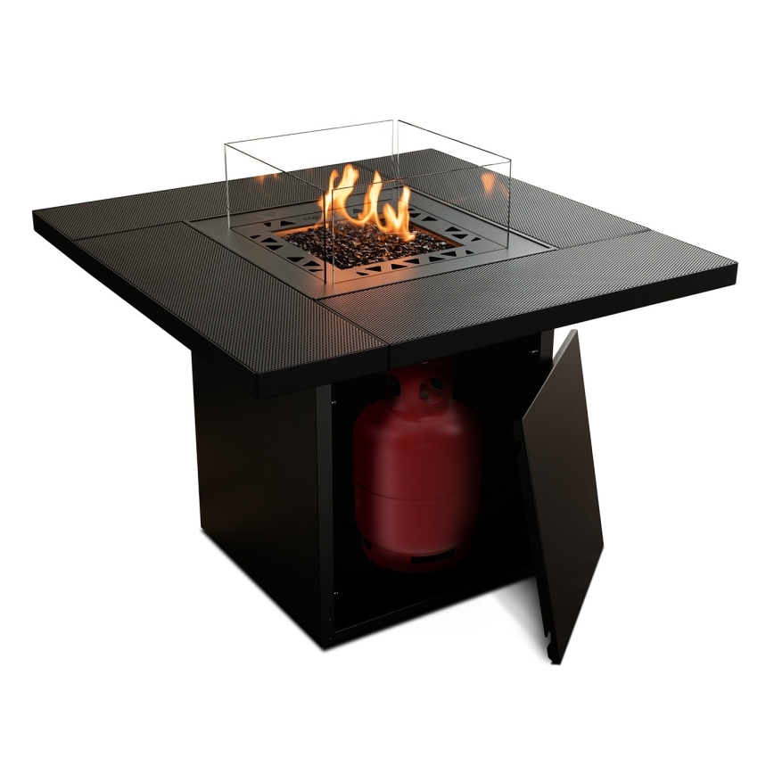 Planika - Outdoor gas fireplace 79,7x90 cm 10kW black + protective cover