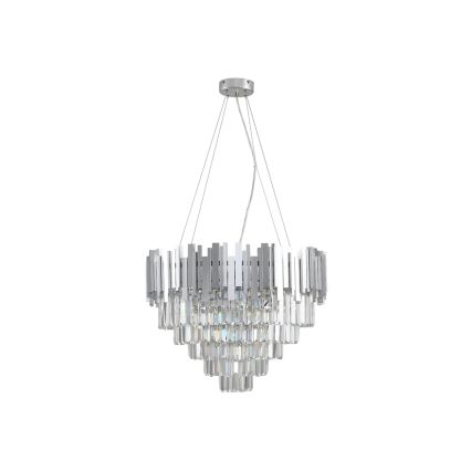 PLAZA cable-suspended crystal chandelier, 9xE14/40W/230V, Ø 60 cm, silver