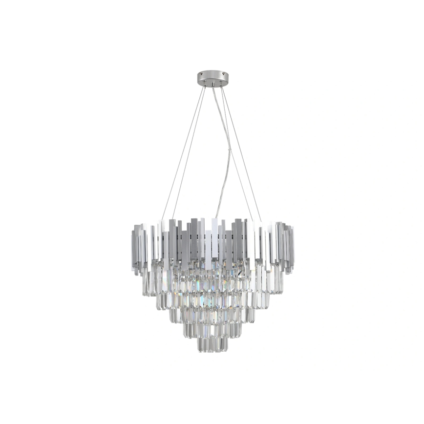 PLAZA cable-suspended crystal chandelier, 9xE14/40W/230V, Ø 60 cm, silver