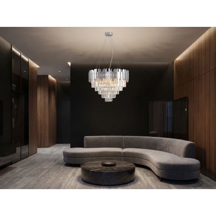 PLAZA cable-suspended crystal chandelier, 9xE14/40W/230V, Ø 60 cm, silver