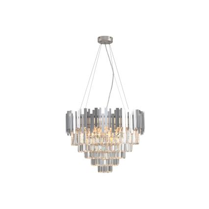 PLAZA cable-suspended crystal chandelier, 9xE14/40W/230V, Ø 60 cm, silver
