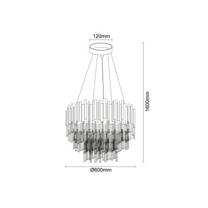 PLAZA cable-suspended crystal chandelier, 9xE14/40W/230V, Ø 60 cm, silver