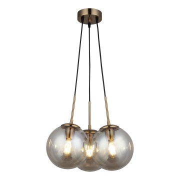 POLINO cable-suspended chandelier, 3 x E27/40W/230V, bronze
