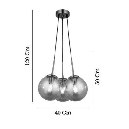 POLINO cable-suspended chandelier, 3 x E27/40W/230V, bronze