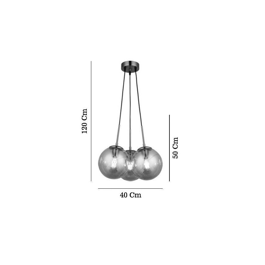 POLINO cable-suspended chandelier, 3 x E27/40W/230V, bronze