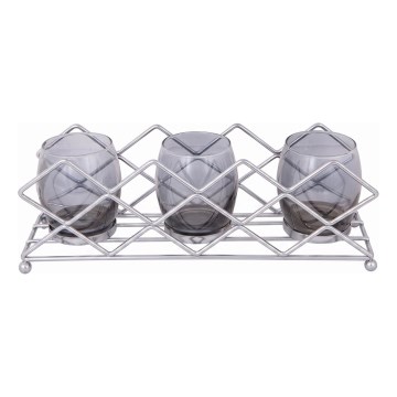 Polished chrome candle holder, 33 x 10 x 11 cm
